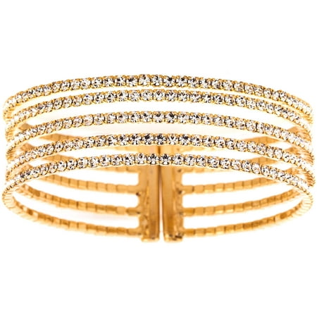 X & O Handset Austrian Crystal Yellow Gold-Plated 5-Row Gap Bangle, One Size