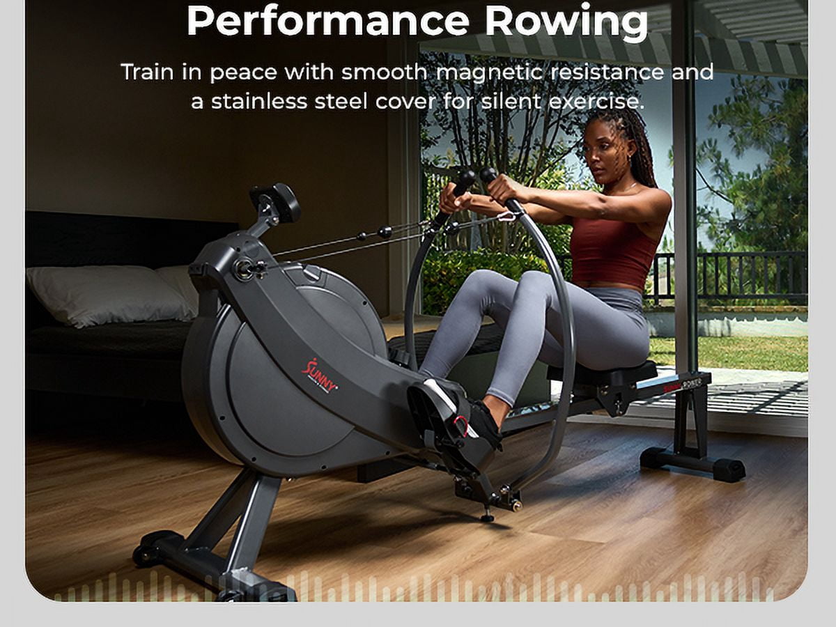 Sunny Health & Fitness MotionMax Foldable Magnetic Rowing Machine with Full Feathering Capability + Extra-Long 51” Rail w Smart Bluetooth & FREE SunnyFit® App- SF-RW522067