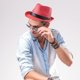 thumbnail image 4 of Straw Trilby Fedora Hat for Men 1920s Short Brim Wool Felt Panama Cap 7 1/4, 4 of 5