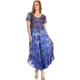 thumbnail image 5 of Sakkas Kaylaye Long Tie Dye Ombre Embroidered Cap Sleeve Caftan Dress / Cover Up - Violet - One Size Regular, 5 of 5