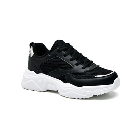 

Crocowalk Ladies Trainers Sport Sneakers Lace Up Athletic Shoes Lightweight Comfort Running Womens Breathable Mesh Black 7.5