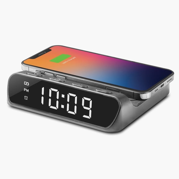 Open Box iHome iW14 Alarm Clock with Wireless Charger for iPhone, Android, and More - Black IW14B.EXV24
