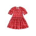 thumbnail image 2 of Valentine's Day Toddler Girls Cute Summer Skirts Short Sleeve Round Neck Ruffle Heart Print Birthday Party Dress (Red, 3-4 Years), 2 of 6
