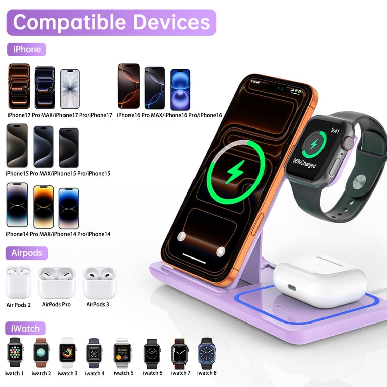 Cshidworld 3-in-1 Wireless Charging Station, Purple photo 3