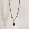 thumbnail image 1 of Collar con colgante de cruz de vampiro Yashi estilo Y2k ataúd rojo plata, 1 of 5