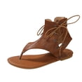 thumbnail image 2 of Samdudou Womens Flat Sandals Open Toe Thong Style Strappy Lace Up Front High Ankle Gladiator Silhouette Smooth Faux Leather Casual Beach Resort Vacation Shoes, 2 of 9