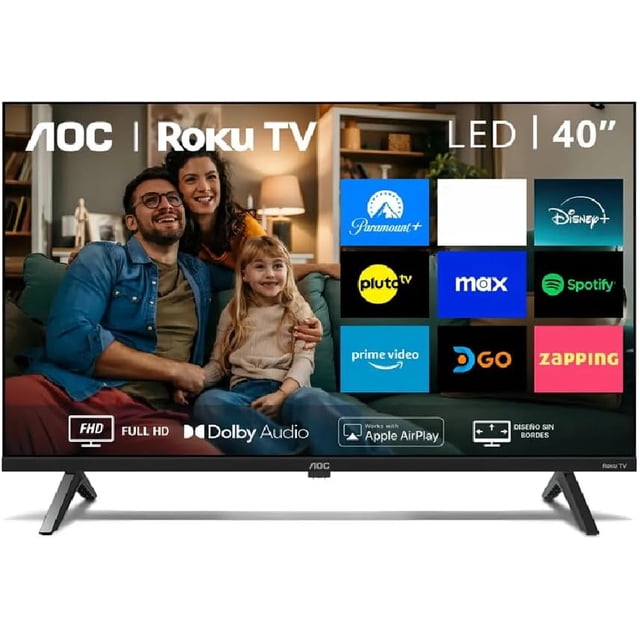 Q-touch Smart TV LED 40” Full HD con Roku Integrado | AOC 40S5045 | WiFi, HDMI y USB | Control por App y Streaming Directo