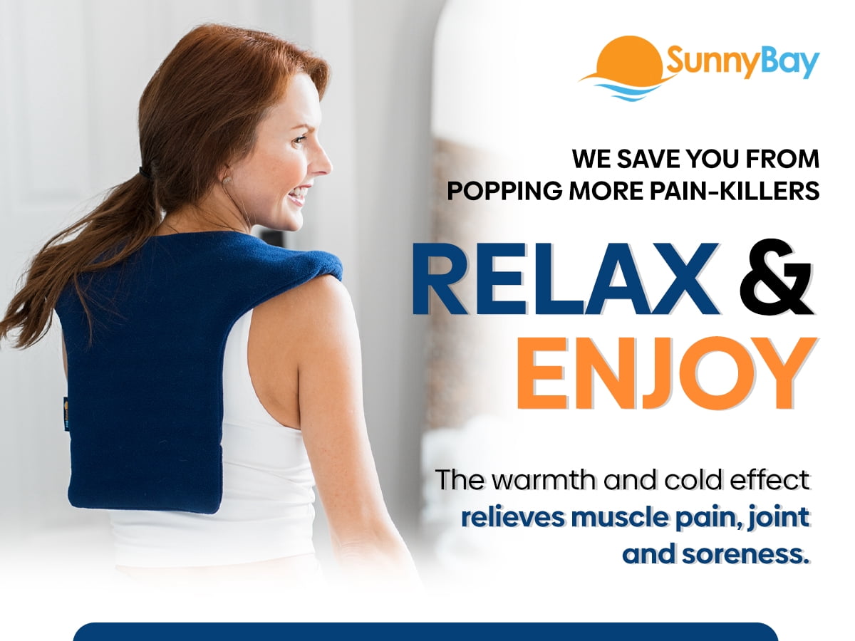 Sunny Bay Microwavable Light Weight Shoulder and Upper Back Heat Wrap, Reusable Heating Pap, Best Body for Pain Relief (Medium, Navy Blue)