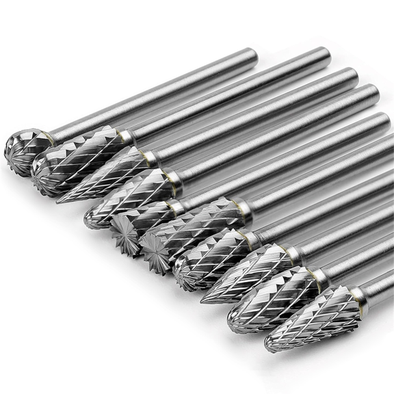 Carbide Burr Set Compatible with for Rotary 1/8inch Shank 10PCS Die Grinder Rotary Tool Rasp Bits Accessories