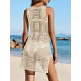 thumbnail image 5 of Women Beach Cover Up Solid Color Cutout Sleeveless Summer Swimsuit Coverup Drawstring Crochet Knit Bathing Suit Cover Ups Dress, 5 of 6