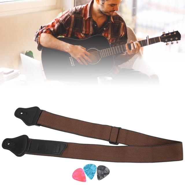 Sangle de Guitare en Coton Doux, Ceinture de Cou de Guitare Réglable, Ceinture pour Instrument à Cordes avec 3 Pics de Guitare pour Guitare Acoustique