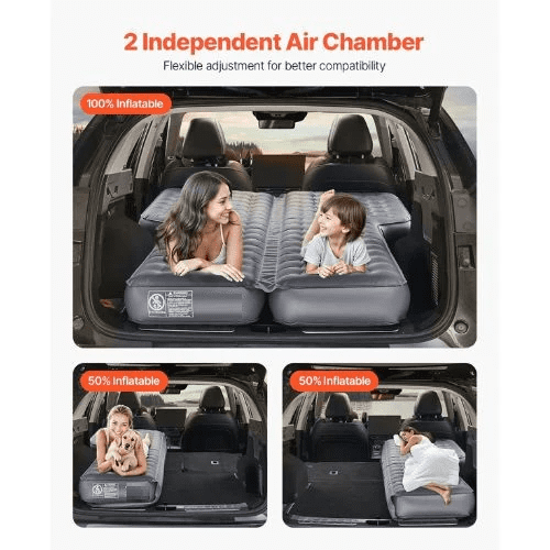 76.8x48.5x5.7 Inch Oxford Fabric Inflatable Car Air Mattress with Built-in Pump Gray No Headrests