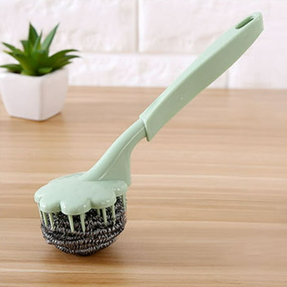 EGNMCR Brushes Stainless Steel Wire Ball Washing Pot Brush With Handle Cleaning Ball Brush Ball Brush