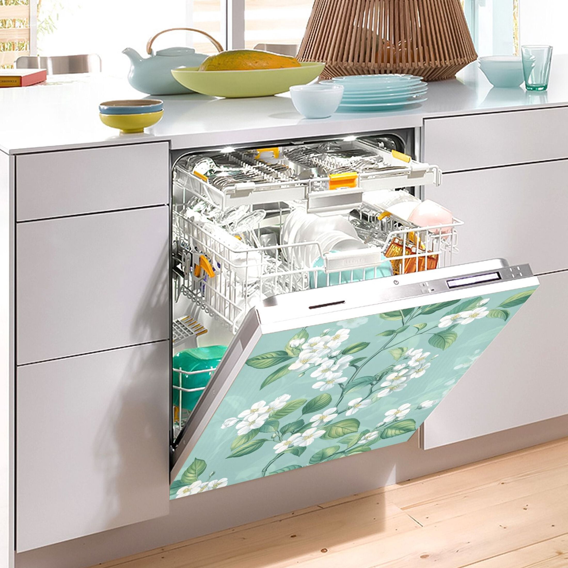 Dishwasher Magnetic Sticker 23x26 Inch Refrigerator Magnetic Sticker Washing Machine Magnetic Sticker Kitchen Panel Magnetic Sticker Home Decor Beautiful White Flowers