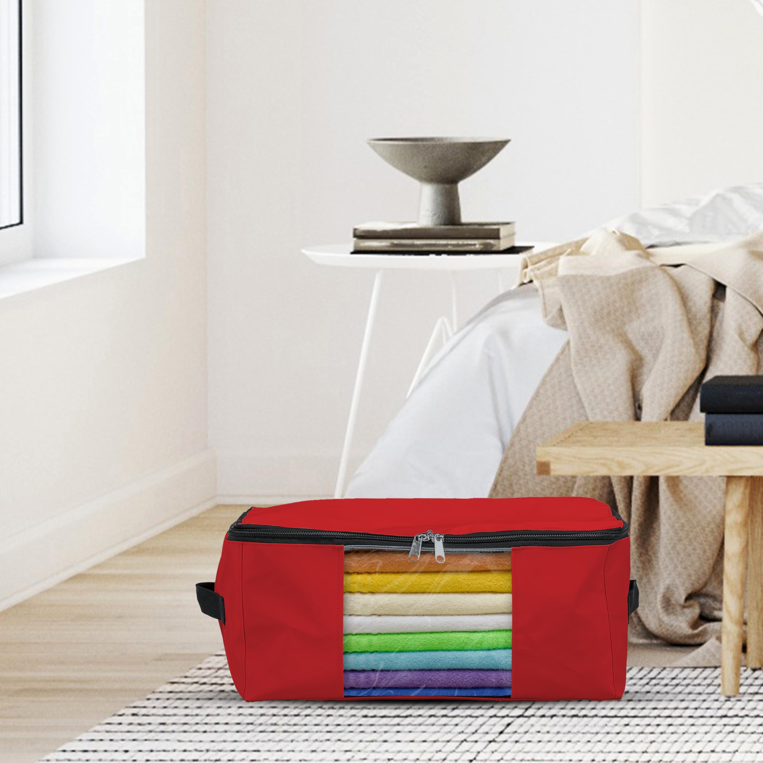 COVERS&ALL Storage Bags, 90 litres Large size, Made of 18 Oz Waterproof, UV-Resistant & Tear-Proof Cover Max Fabric, Multipurpose for Indoors/Outdoors (23"L x 17"W x 14"H Inches, Red, Pack of 3)