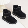 thumbnail image 5 of Xfvqtps Child Girls Snow Boots Suede Upper Furry Plush Lining Thickened Round Toe Solid Color Decorative Buckle Non Slip Thick Bottom Warm Winter Ankle Boots Black, 5 of 9