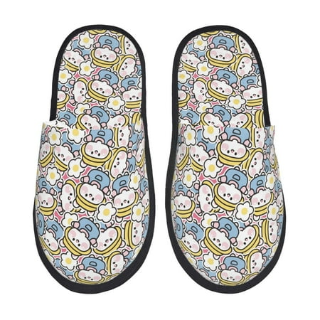 Balery Cute Rabbit Slient Indoor Furry Fleece Comfort House Shoes Soft Non-Slip Home Shoes Cotton slippers House Slippers-- Large