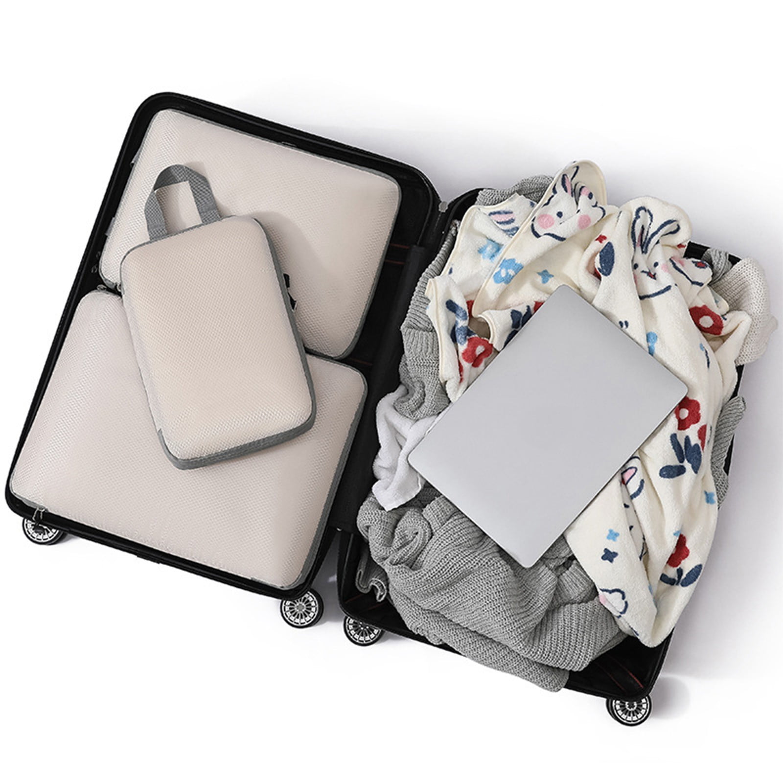 Packing Cubes for Suitcases - 3-Piece Set of Double Capacity Travel Organizer Bags in Black, White, Pink, and Gray