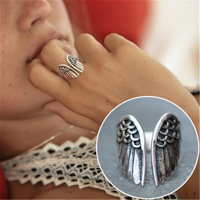 Anillo HUOGUO, estilo europeo americano, de aleación con alas de ángel