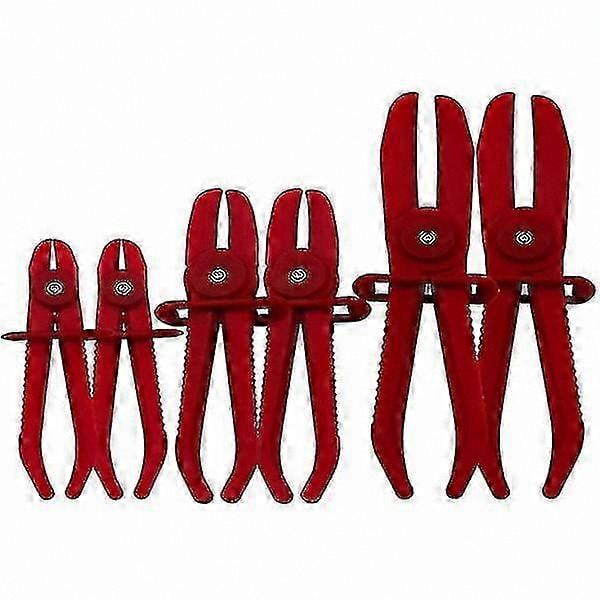 6-Piece Hose Pliers Set, Tool for Brake and Fuel Lines, Includes 155mm, 185mm, 250mm Red Pliers for Clamps and Hoses