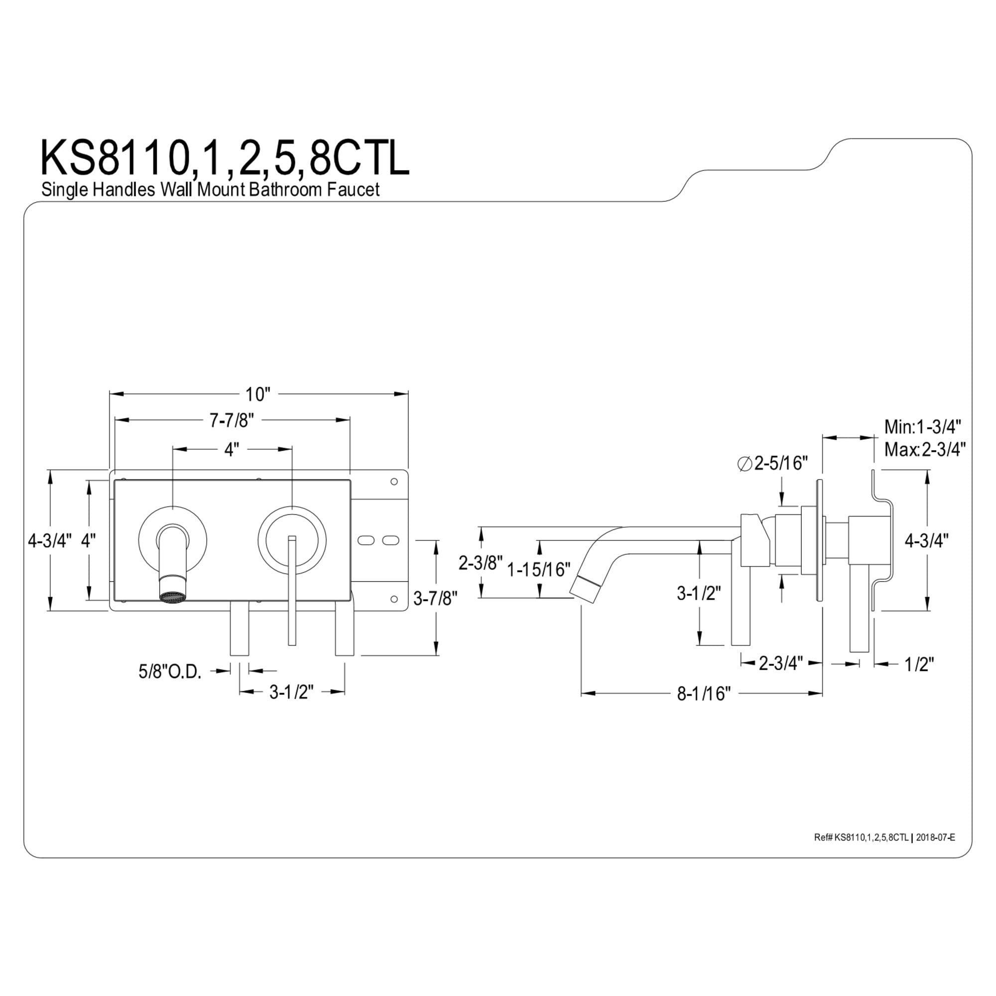 Kingston Brass KS8115CTL Continental Single-Handle Wall Mount Bathroom Faucet, Oil Rubbed Bronze