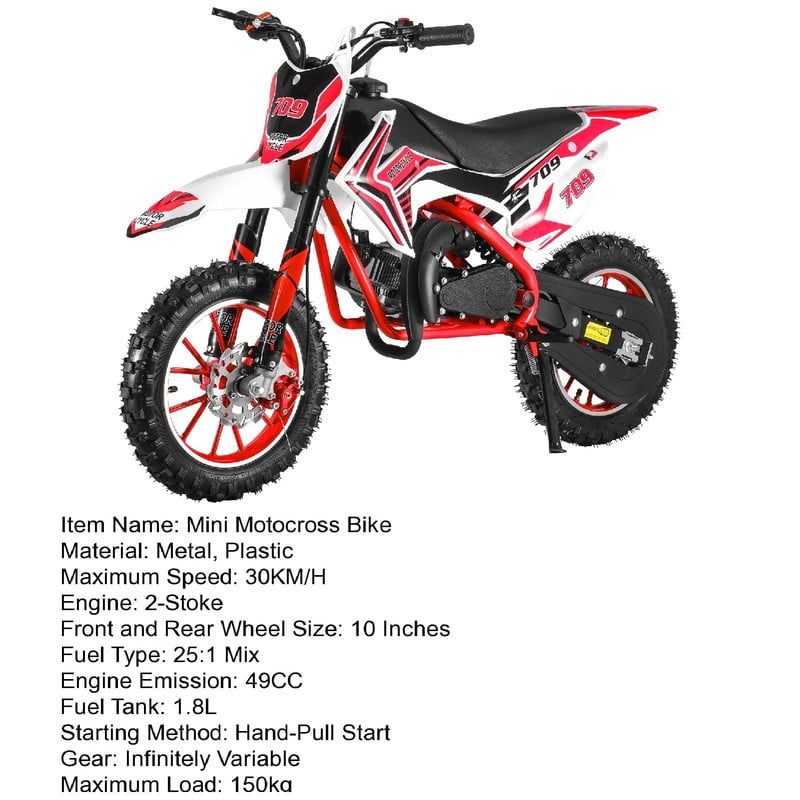 Seipouy 49cc Kids Dirt Bike - 2-Stroke Mini Motorcycle with Front and Rear Disc Brakes, Shock Absorption, Soft Seat Cushion & Off-Road Tires for Kids and Teens