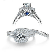 Newshe Wedding Engagement Ring Set 925 Sterling Silver 2ct Round Created Blue Sapphire White Cz Size 9