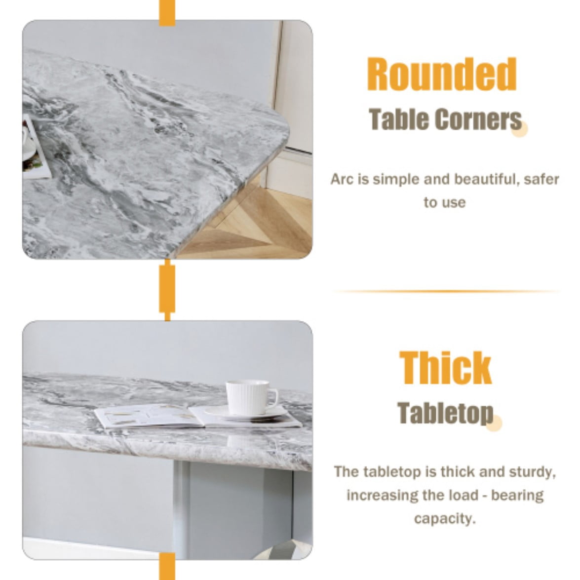 Marble Dining Table, Modern MDF Kitchen Table for 2-4 People, Compact Dining Room Table with Hollow Metal Frame for Small Spaces, Gray