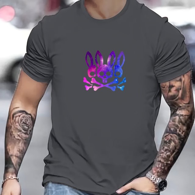 Camiseta Con Impresión De Calavera De Conejo, Camiseta Cómoda Y Elegante Para Hombres, Camiseta Gráfica Ropa De Verano Para Hombres Al Aire Libre, Ropa De Hombre, Tops Para Hombres, Regalo Para Hombre