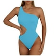 thumbnail image 2 of Elainilye Fashion One Piece Swimsuit Women Summer Sexy Solid Color One Shoulder One-Piece Bikini Set Swimwear,Blue, 2 of 6