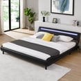 thumbnail image 2 of HSUNNS Modern Faux Leather Upholstered Full Platform Bed Frame with LED Lights Headboard, Low Profile Wave Like Design Full Bed Frame with Wood Slat Support, No Box Spring Needed, Black, 2 of 12