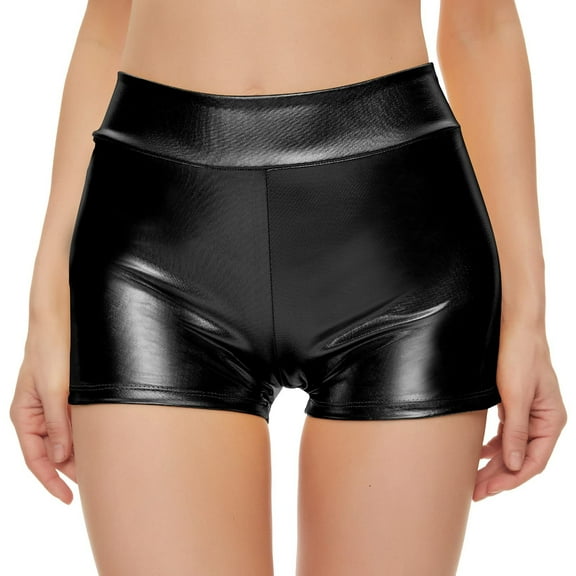Women's High Waisted Metallic Booty Shorts Rave Bottoms For Dancing Hot Pants Clubwear for Dance, Party, Festival