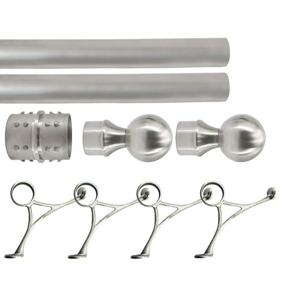 Combination Mount Foot Rail Kit, Satin Brush Finish Stainless Steel Tubing w/Internal Connector, Combination Bar Foot Rail Brackets, Ball End Cap, 11 ft = 66 in x 2