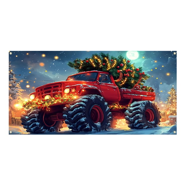 GUANGHONG Holiday Cheer Garage Festive Christmas Banner With Bright Colors Festive Design Perfect for Auto Enthusiasts Home Garages Easy Hanging Durable Material