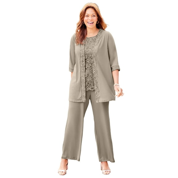 Catherines Women's Plus Size Petite 3-Piece Lace Gala Pant Suit