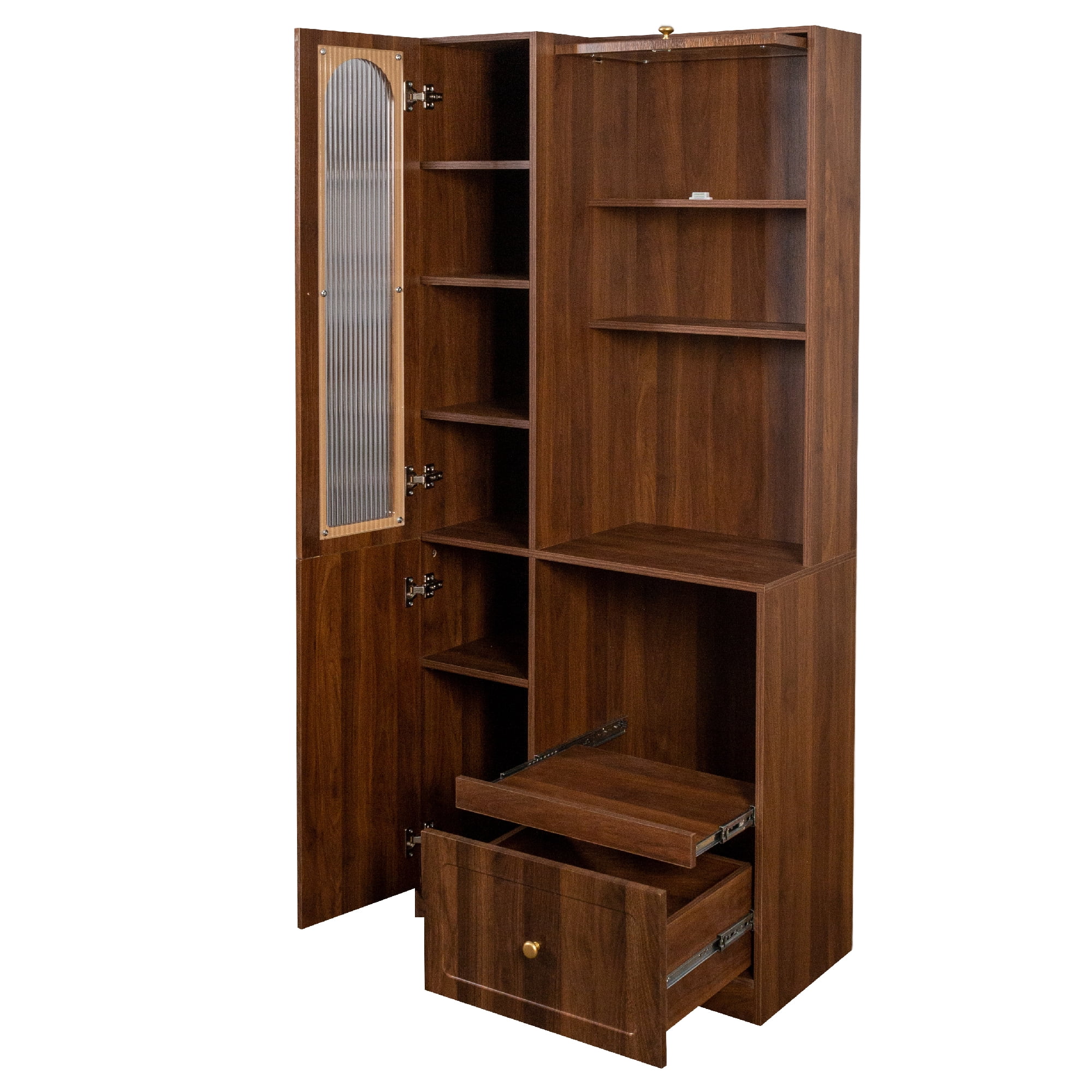 Mintazer 70.87" Farmhouse Pantry Cabinet with Pull-out Microwave Shelf, Kitchen Hutch Cupboard with 3 Doors,8 Shelves & 1 Drawer for Kitchen, Dining Room, Walnut