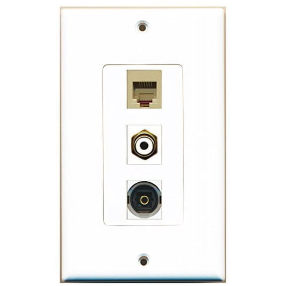 RiteAV - 1 Port RCA White and 1 Port Phone RJ11 RJ12 Beige and 1 Port Toslink Decorative Wall Plate Decorative