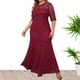 thumbnail image 1 of Puntoco Nuevo Vestido De Encaje Con Cuello En V De Talla Grande Para Mujer, Vestido De Manga Corta Con Cuello Redondo, Color Burdeos Xxxl,Regalos Para Mujer Joven, 1 of 7