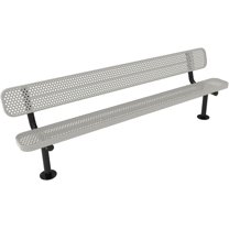 Coated Outdoor Furniture Heavy-Duty Outdoor Bench Thermoplastic Coated, Expanded Metal, Commercial-Grade Seating, Made in America (Surface with Back, 8 Ft, Grey)