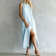 thumbnail image 7 of Guieoi Summer Dresses for Women under $10 Plus Size Decorative Button Cotton-Linen Loose Sleeveless Split-Hem Maxi Dress Blue S, 7 of 7