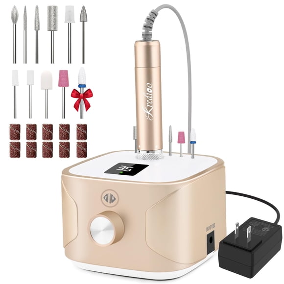 Kredioo Nail Drill Machine for Gel Acrylic Nails, 35000RPM Electric Nail File Professional Ongle E-drills with 11 Bits Manicure Pedicure Care Nails Kit for Gel Polish Remover Home Sal