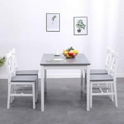 Soges 5 Pieces Dining Table Set, Pine Wood Kitchen Dining Table with 4 Chairs, Wood Rectangular kitchen table and chairs for 4, Small Dining Set for Bar Dining Room Breakfast Nook, White and Gray