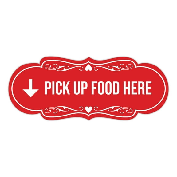 Signs ByLITA Designer Pick Up Food Here Sign (Red) - Large