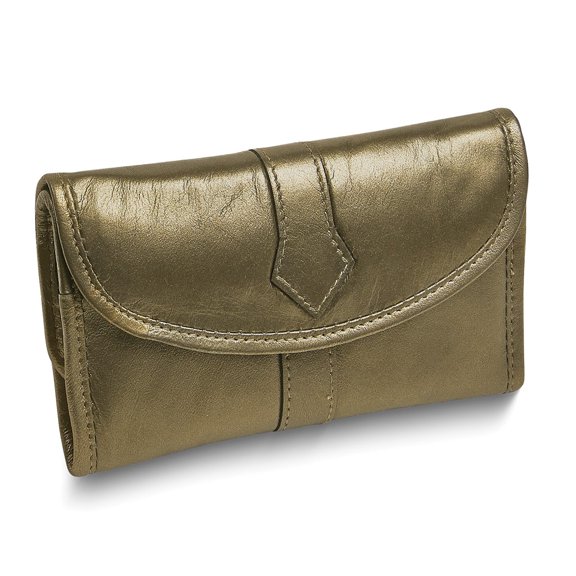 Pewter Leather Snap Closure Trifold Jewelry Clutch GM17738