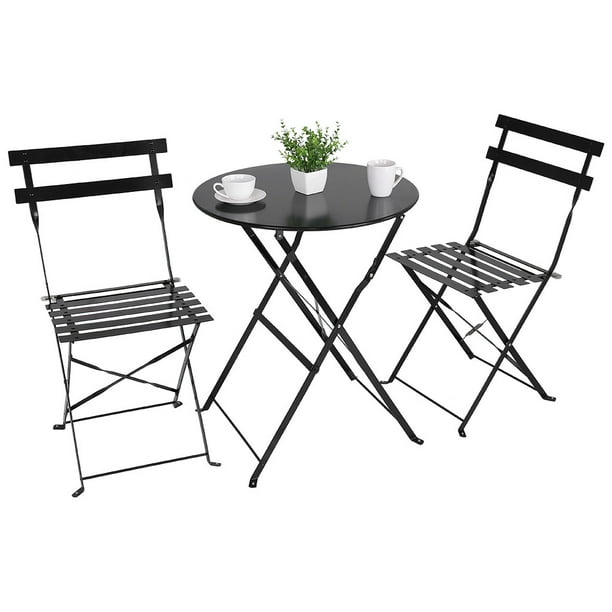 Cteegc 3 Pcs Folding Patio Furniture Set Round Table Chairs For Bistro Garden Backyard With Rust Proof Steel Frames Outdoor Black Com Cteegc 3 Pcs Folding Patio Furniture, Rust Proof Outdoor Patio Furniture