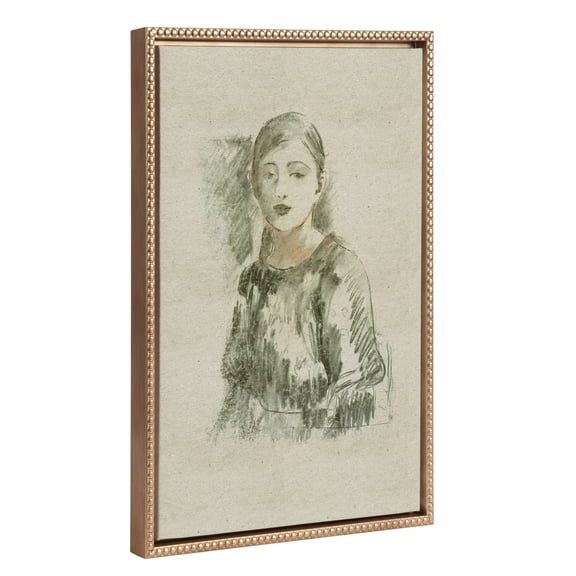 Kate and Laurel Sylvie Beaded Portrait of Julie Manet Vintage Framed Canvas Wall Art by Berthe Morisot, 18x24 Gold, Female Portrait Sketch Art for Wall
