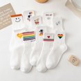 thumbnail image 2 of Calcetines De Mujer Media Tubo Blanco De Dibujos Animados Oso Arco Iris Letra Amor Sonriente Cara Rayas Deportivos, 2 of 4