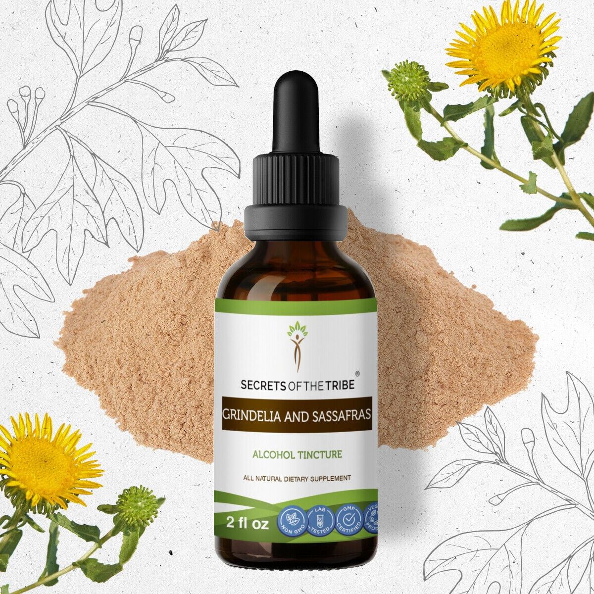 Grindelia and Sassafras Tincture Alcohol Extract, Organic Grindelia