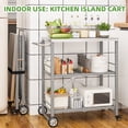 thumbnail image 5 of YODOLLA Foldable Outdoor Grill Cart 3 Tiers Stainless Steel Rolling Cart with Wheels Metal Utility Storage Trolley,Silver, 5 of 13