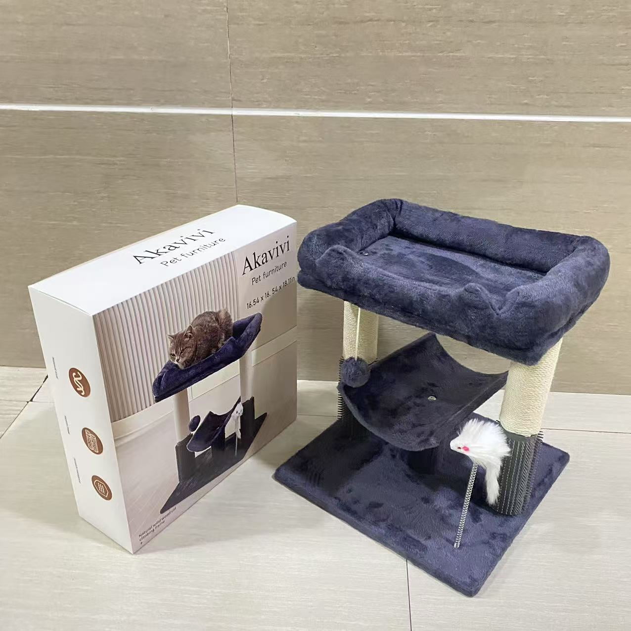 Akavivi  Pet furniture,Cat Tree Tower for Indoor Cats, Tall Cat Scratching Post with Large Bed for Maine Coon Big Cats, Sisal Cat Scratcher with Soft Perch & Hammock-Gray